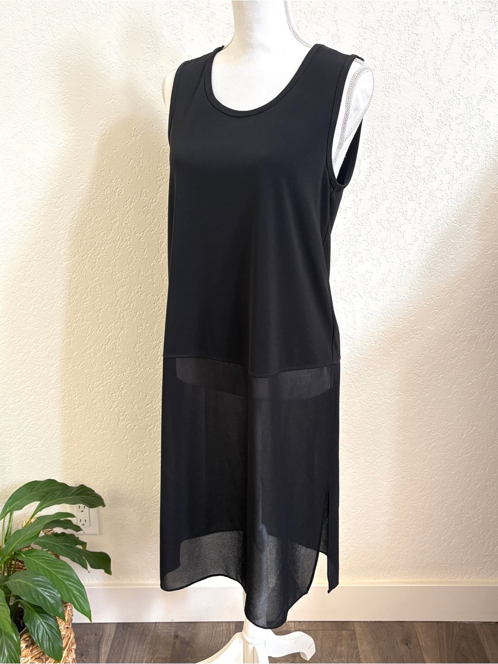 New DKNY Chiffon Black Overlay Sleeveless Tunic Dress XS